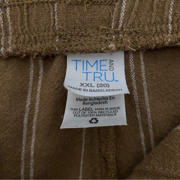TIME AND TRU Linen Blend Shorts Pockets 4” Brown Stripe Plus Size XXL 20 - Picture 8 of 9